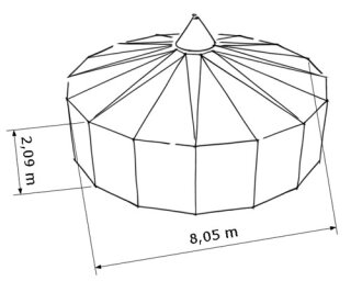 TORTUGA Super-Groß-Jurte 810 / 209 cm, TC280, naturell, TK, mit 4 Tüllfenster, 7+2, ohne Mittelstangen